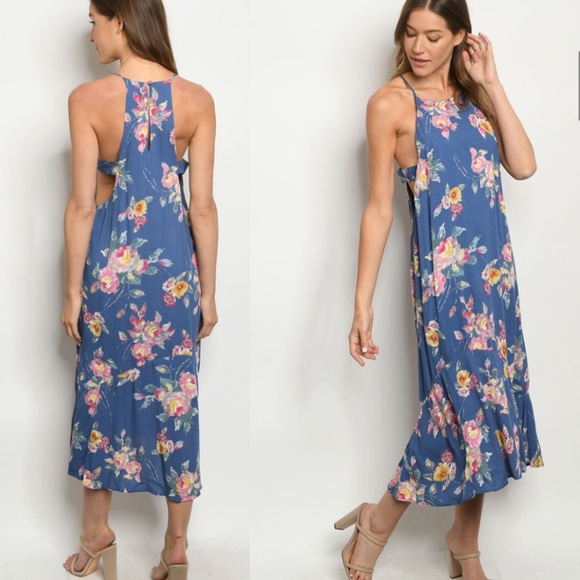 ❤️❤️❤️Blue Pink FLORAL DRESS - Picture 3 of 6